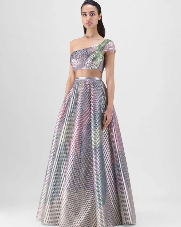 Multicolored Structured Lamina Scale Skirt Set