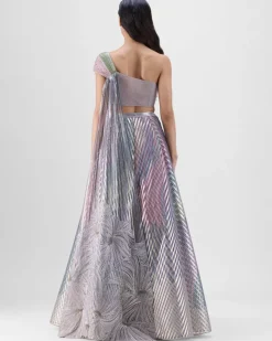 Multicolored Structured Lamina Scale Skirt Set