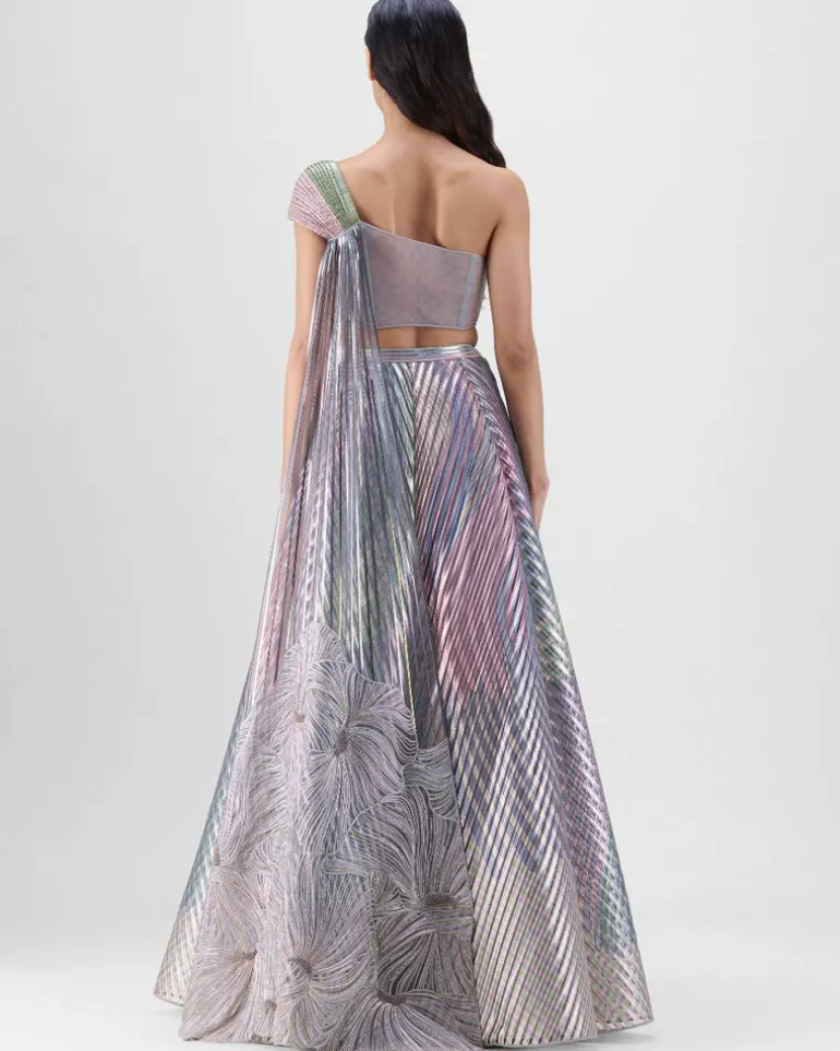 Multicolored Structured Lamina Scale Skirt Set