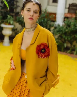 Mustard Bandhini, Bandeau and Jacket