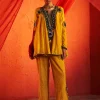 Mustard Embroidered Peplum Set