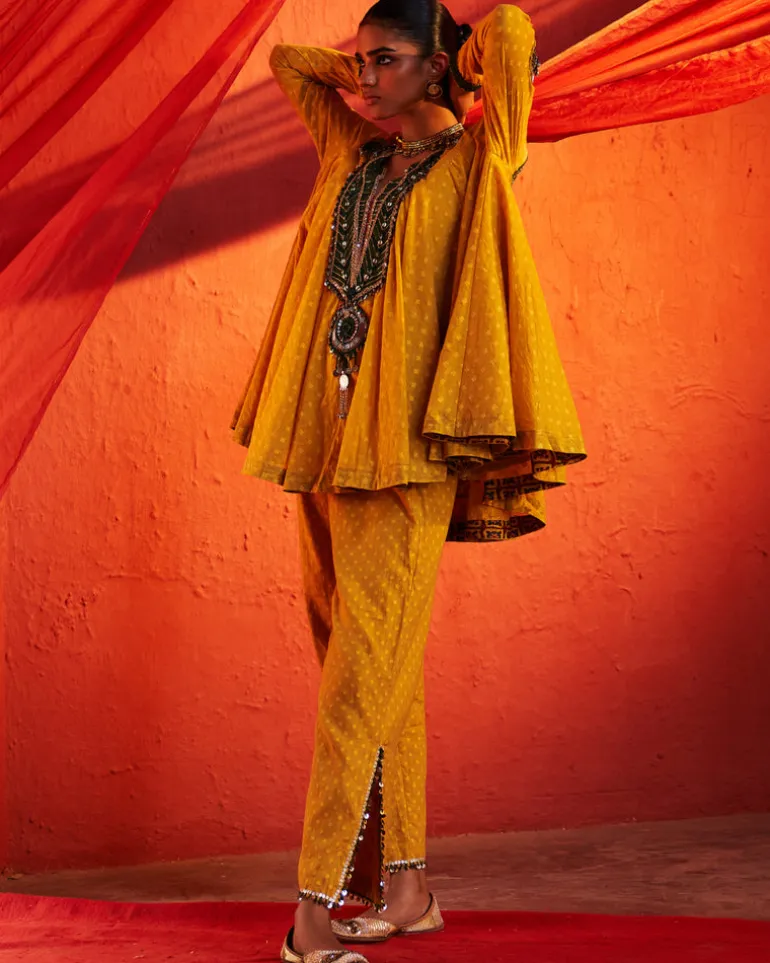 Mustard Embroidered Peplum Set