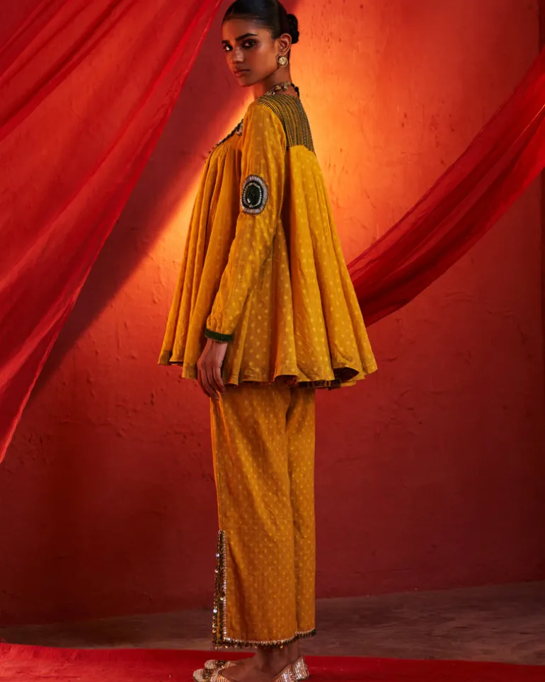 Mustard Embroidered Peplum Set
