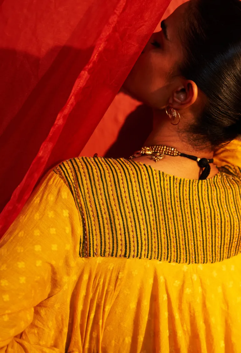 Mustard Embroidered Peplum Set