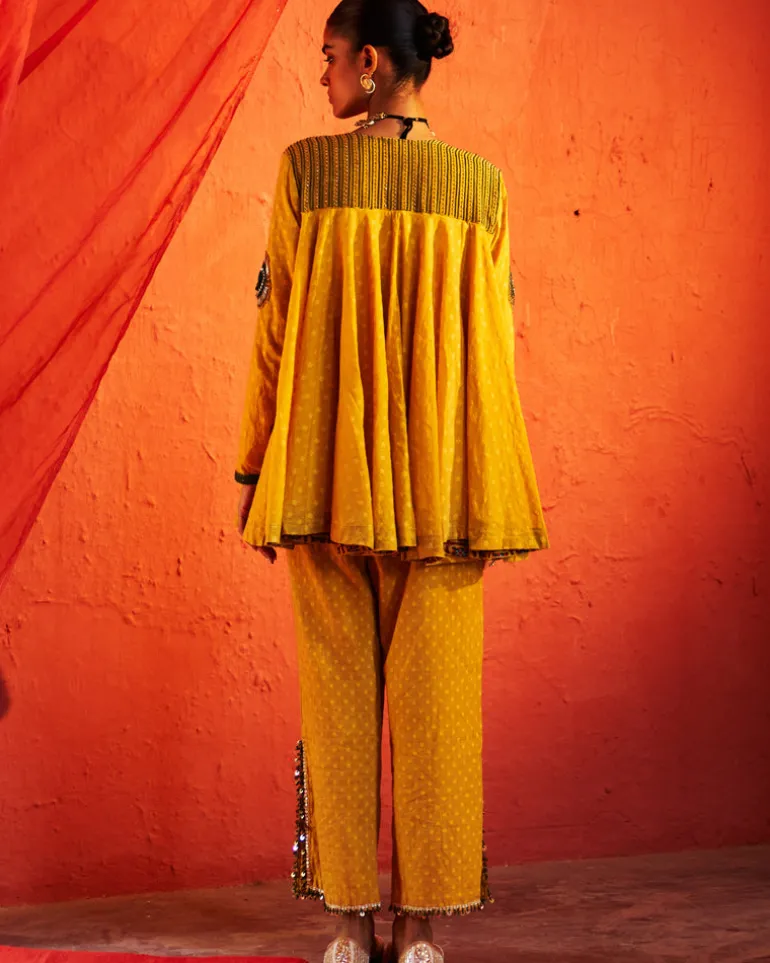Mustard Embroidered Peplum Set