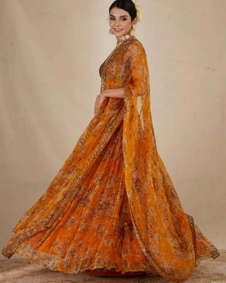 Mustard Floral Lehenga Set