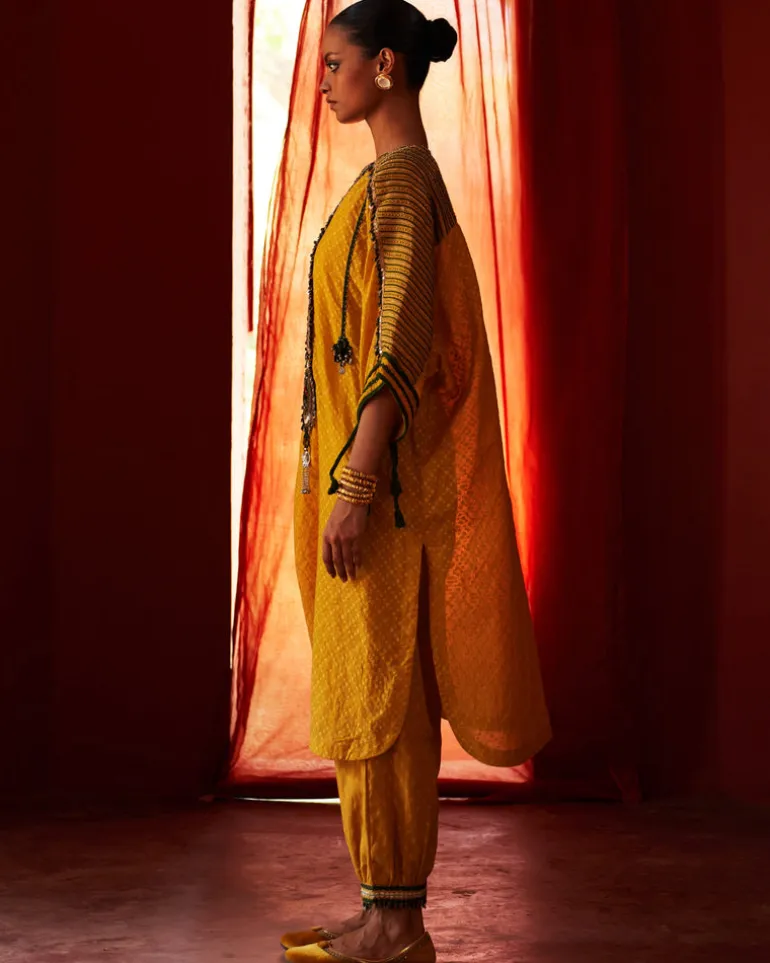 Mustard Kaftan Kurta Set