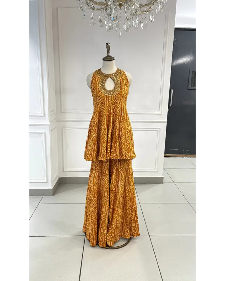 Mustard Short Anarkali Set