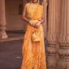 Mustard Thikri Print and Highlighted Pant Sari Set