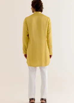 Mustard Yellow Silk Satin Dori Embroidered Kurta Set