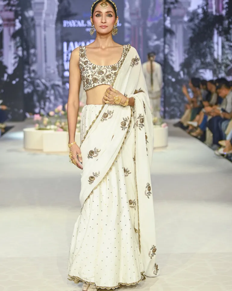 Najia Off White Choli With Embroidered Sari Set
