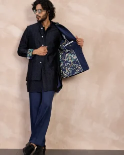 Navy & Black Maze Nehru Jacket Set