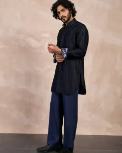 Navy & Black Maze Nehru Jacket Set