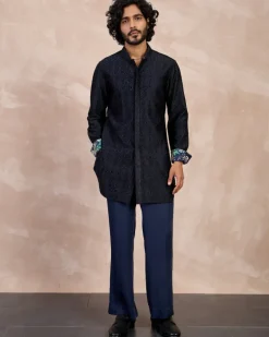 Navy & Black Maze Nehru Jacket Set