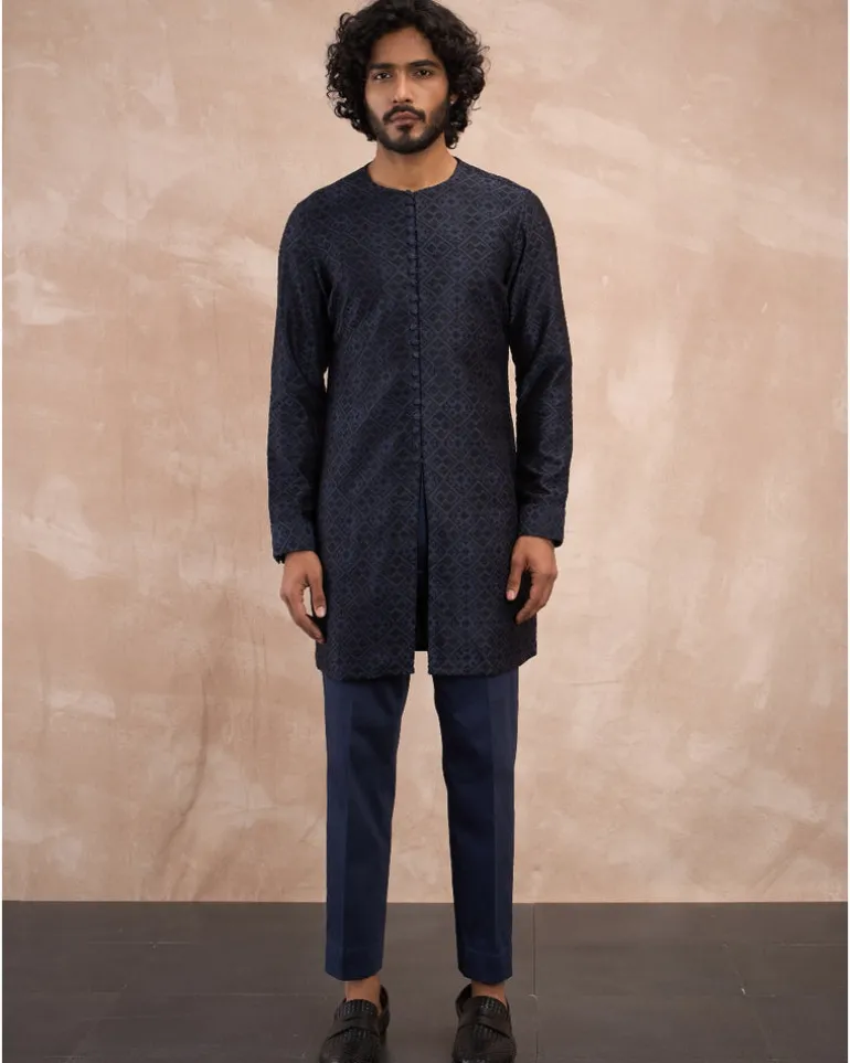 Navy Black Delicate Kairos Lupi Button Kurta Set