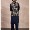 Navy Bloom Nehru Jacket Set