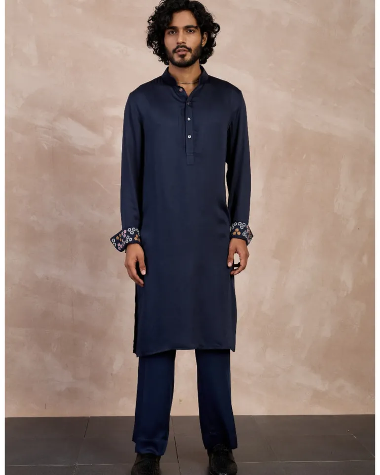 Navy Bloom Nehru Jacket Set