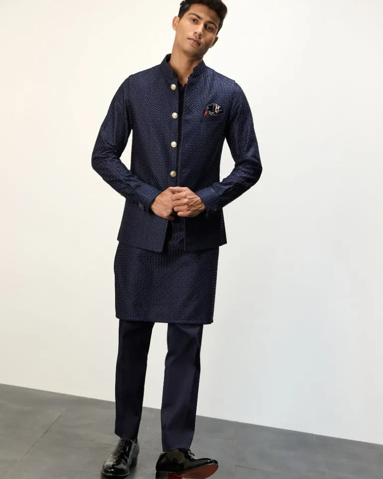 Navy Blue Chanderi Inara Straight Kurta Set