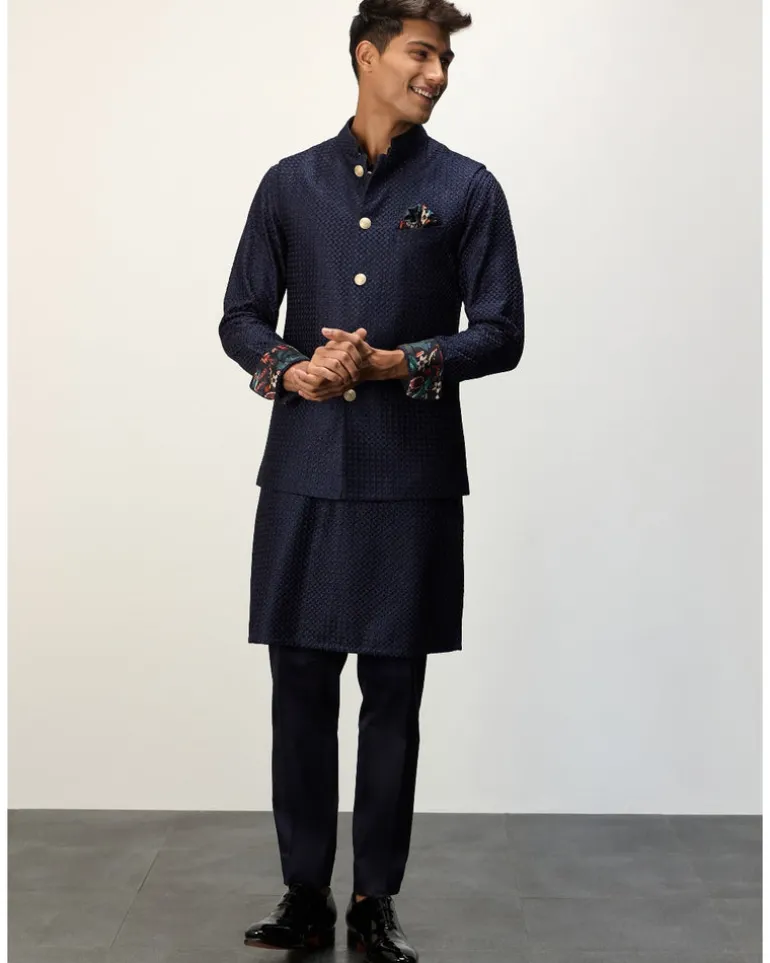 Navy Blue Chanderi Inara Straight Kurta Set