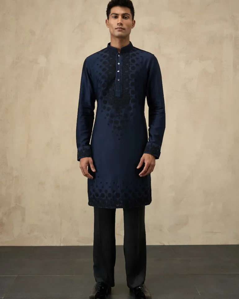 Navy Blue Double Shaded Kurta Set