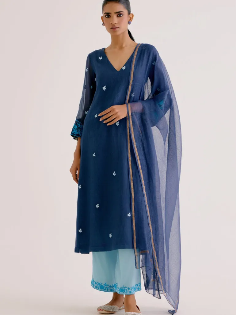 Navy Blue Kota Dori Embroidered Kurta Set