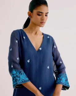 Navy Blue Kota Dori Embroidered Kurta Set
