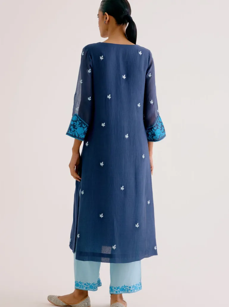 Navy Blue Kota Dori Embroidered Kurta Set