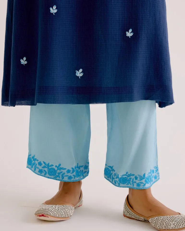 Navy Blue Kota Dori Embroidered Kurta Set