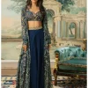 Navy Blue Printed Drama Jacket Set