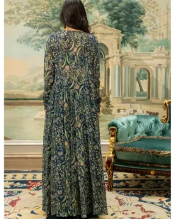 Navy Blue Printed Drama Jacket Set
