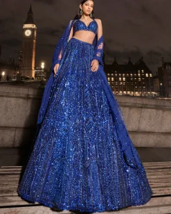 Navy Blue Sequin Lehenga Set