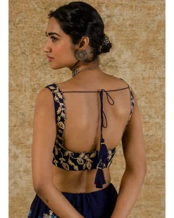 Navy Chanderi Silk Skirt Set