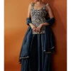 Navy Embroidered Kurta And Sharara Set