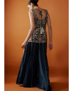 Navy Embroidered Kurta And Sharara Set