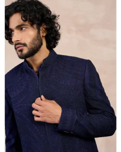 Navy Half Moon Dori Bandhgala Set