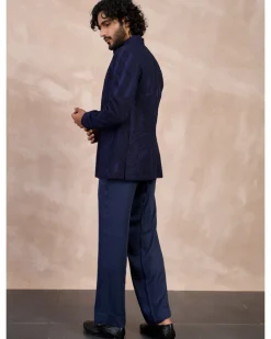 Navy Half Moon Dori Bandhgala Set