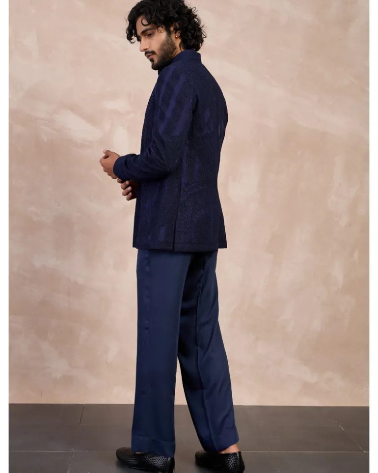 Navy Half Moon Dori Bandhgala Set