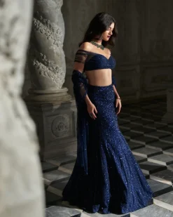 Navy Sequin Skirt Set