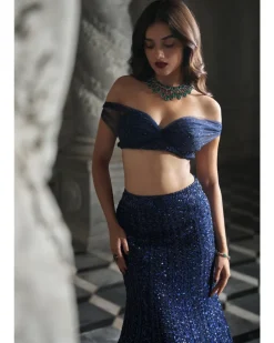 Navy Sequin Skirt Set
