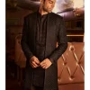 Navy Thread Work Open Sherwani Set