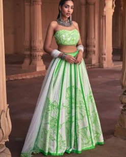 Neon Big Floral Print and Embroidered Lehenga Set
