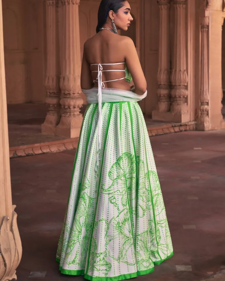Neon Big Floral Print and Embroidered Lehenga Set