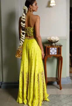 Nissa Lime Yellow Embroidered Choli With Sharara Set