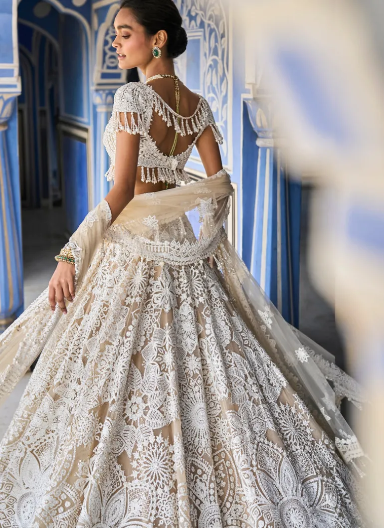 Nude Cream Abstract Lehenga Set