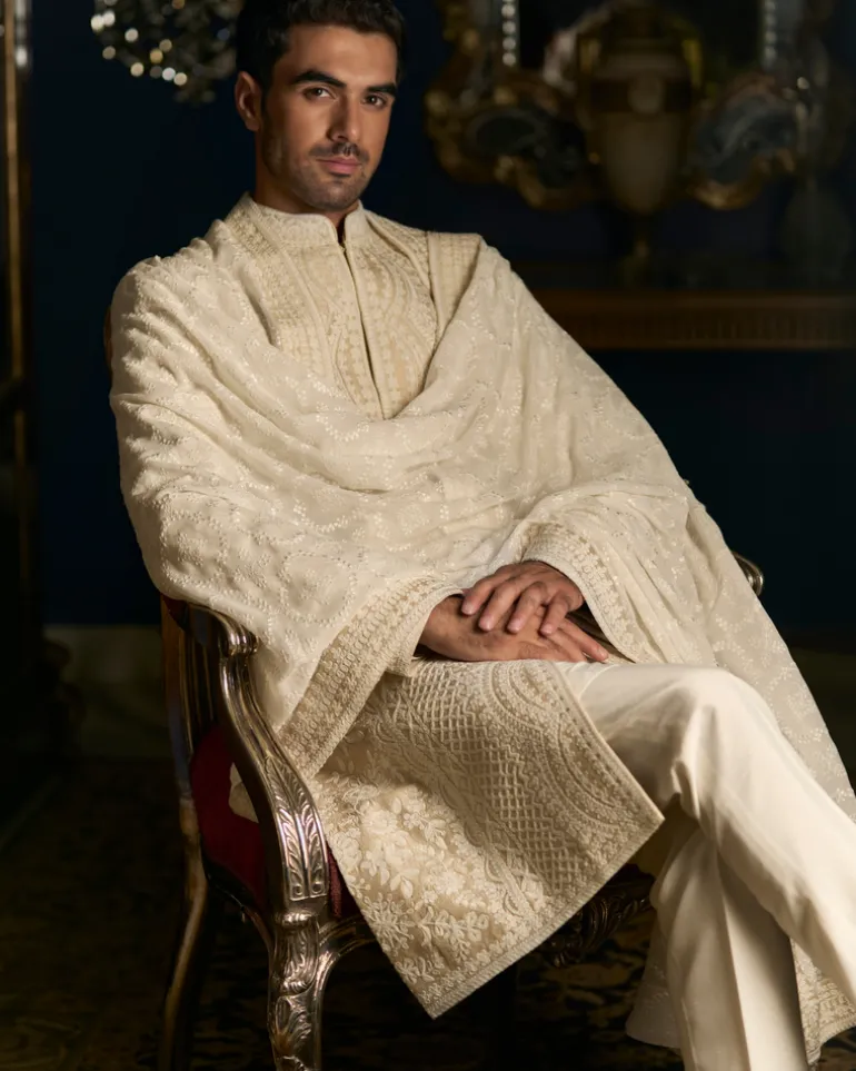 Nude Cream Dori Sherwani Set