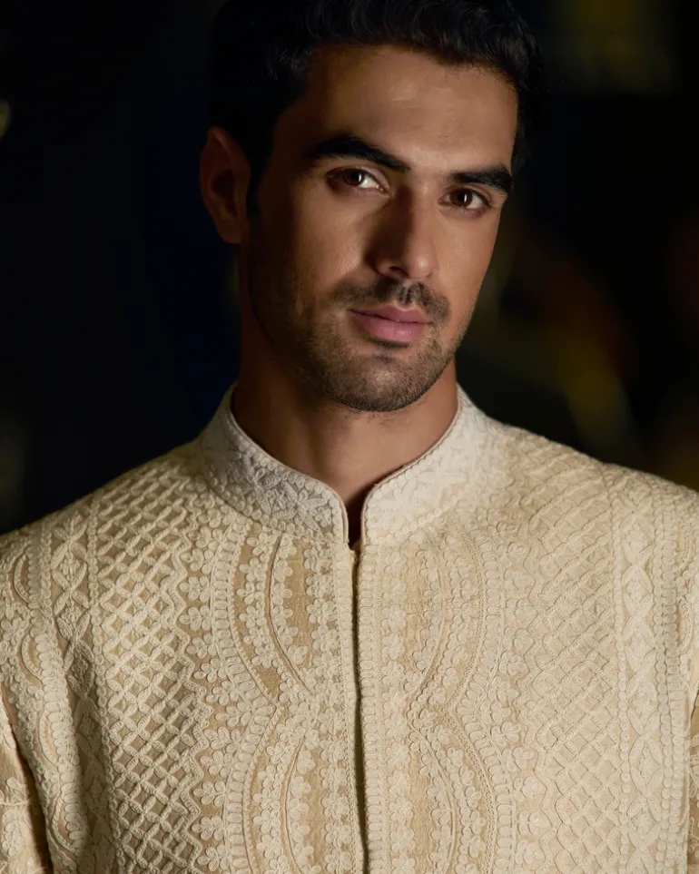 Nude Cream Dori Sherwani Set