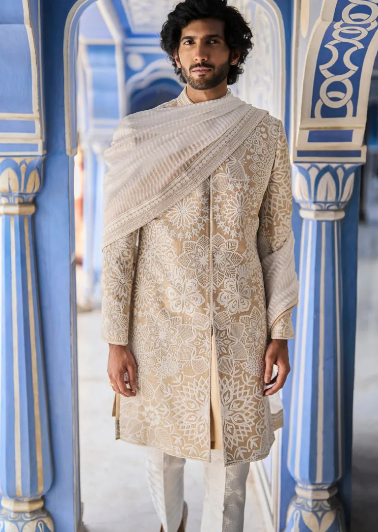 Nude Cream Sherwani Set