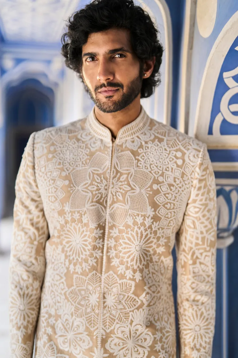 Nude Cream Sherwani Set