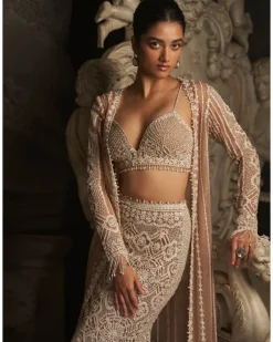 Nude Cream Skirt Jacket Set