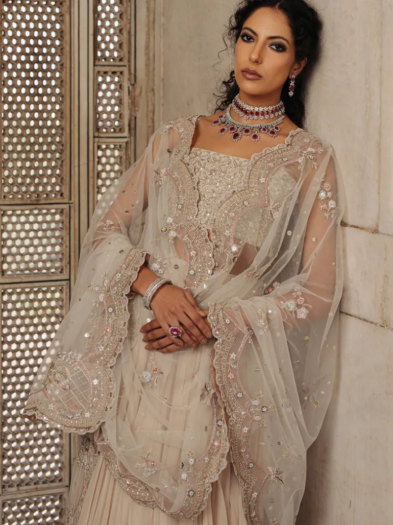 Nude Ethereal Swirly Lehenga Set